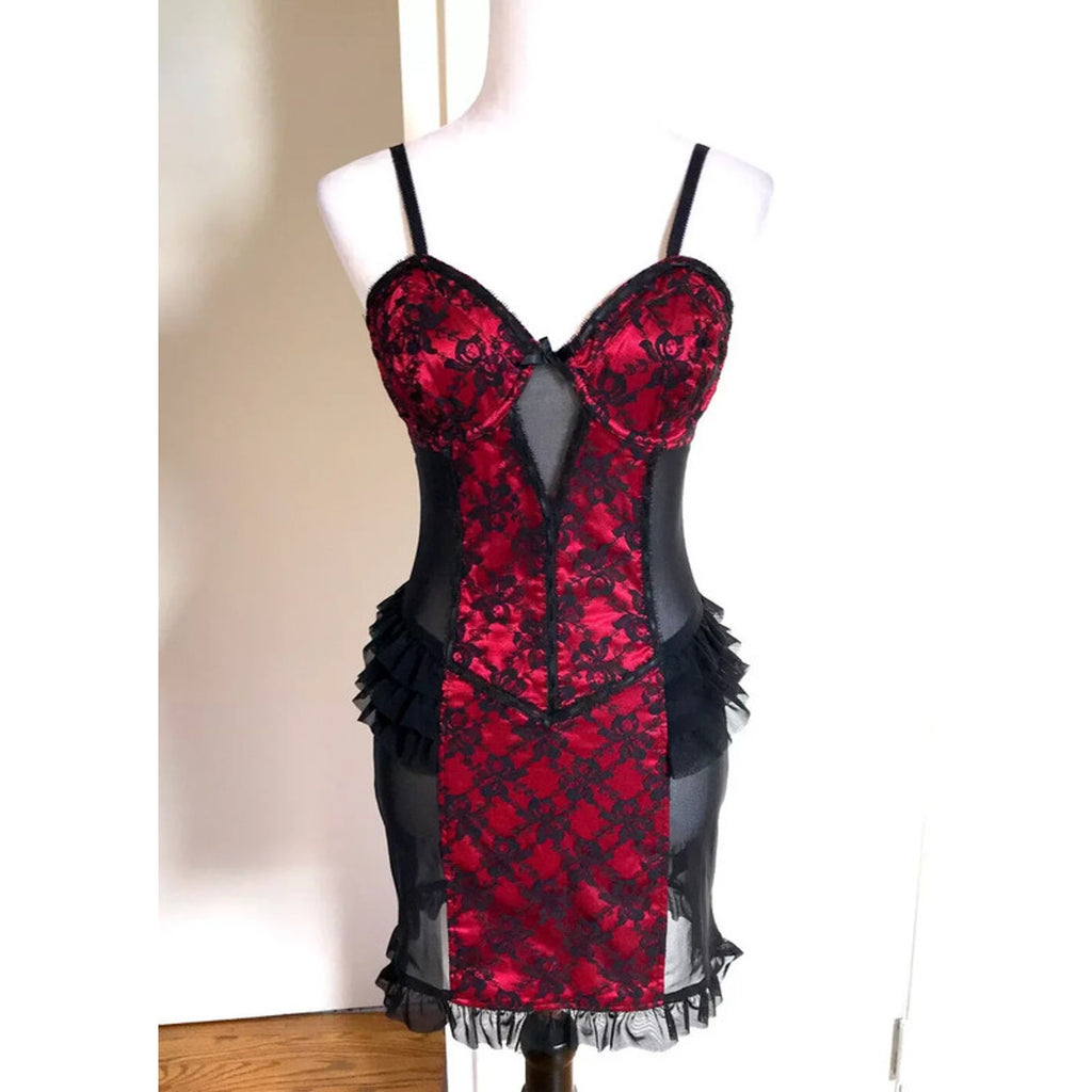 Lip Service Vintage Vaudeville Vamps Gothic Victorian Lace & Mesh Red Dress