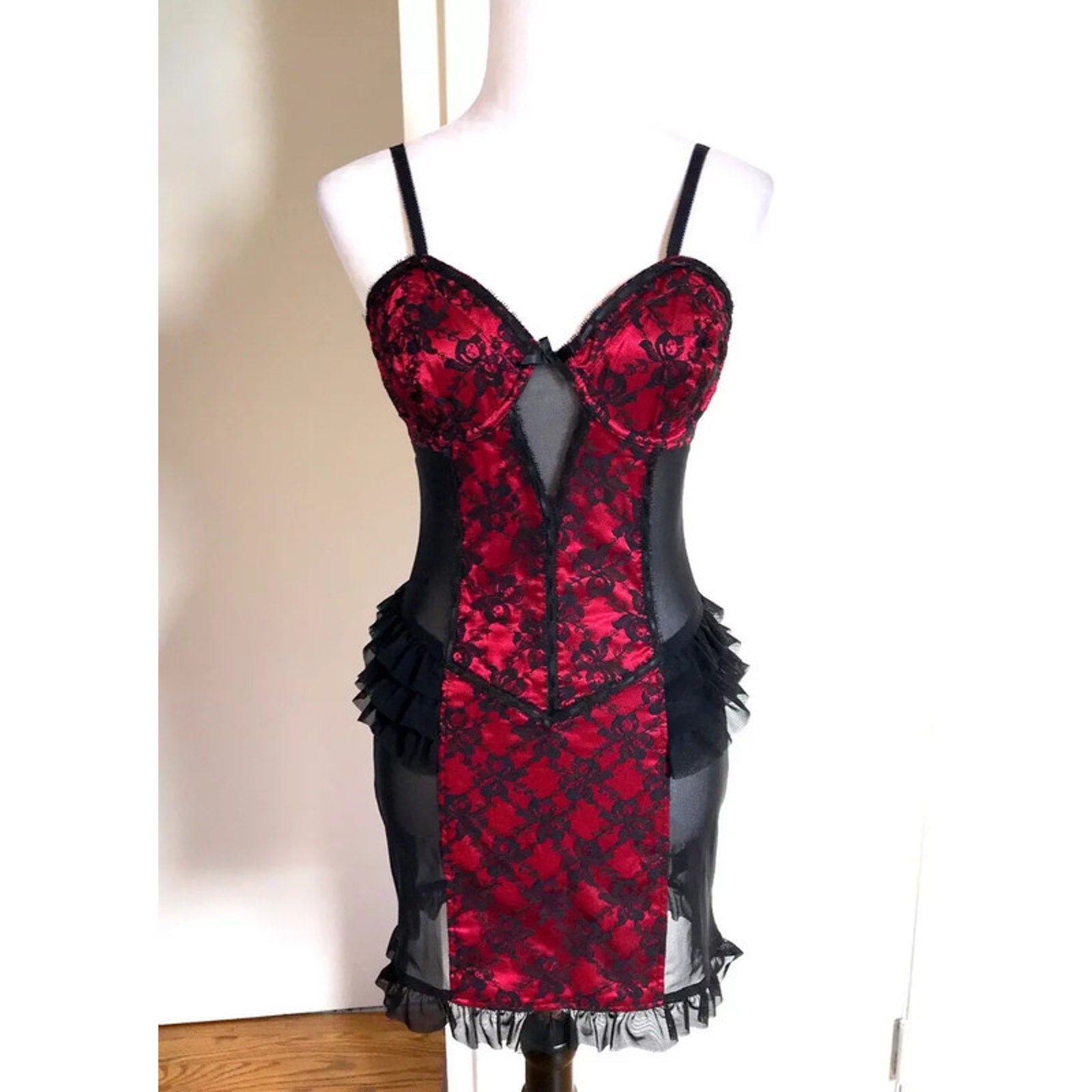 Lip Service Vintage Vaudeville Vamps Gothic Victorian Lace & Mesh Red Dress