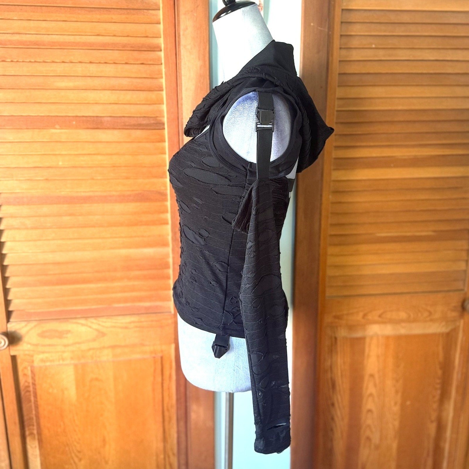 Vintage Lip Service Goth Punk Steampunk Cyber Sniper Black Hooded Top XS