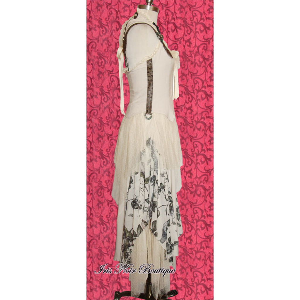 Lip Service Mecanique Menagerie Goth Steampunk Victorian Chiffon Gown Ivory XS