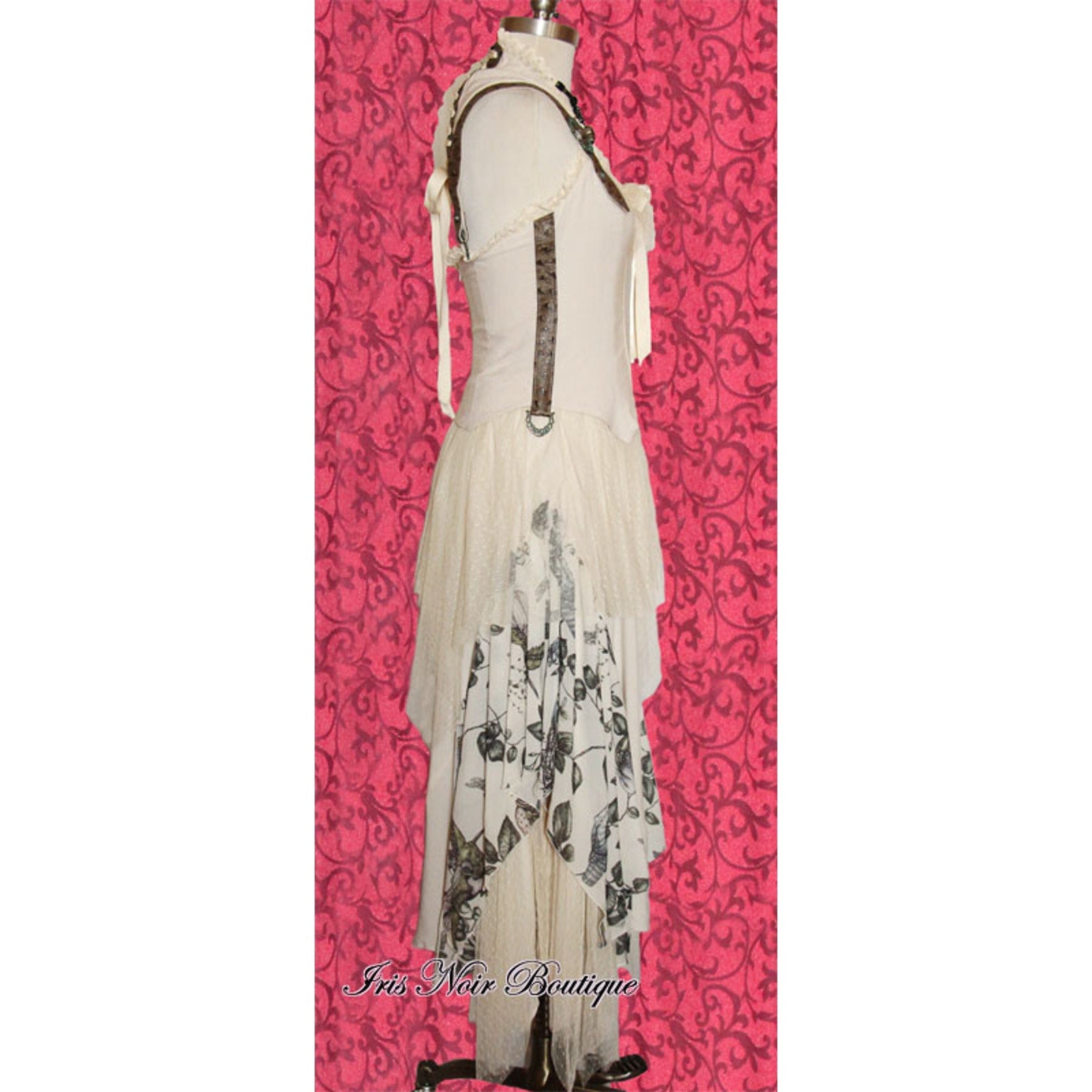 Lip Service Mecanique Menagerie Goth Steampunk Victorian Chiffon Gown Ivory XS