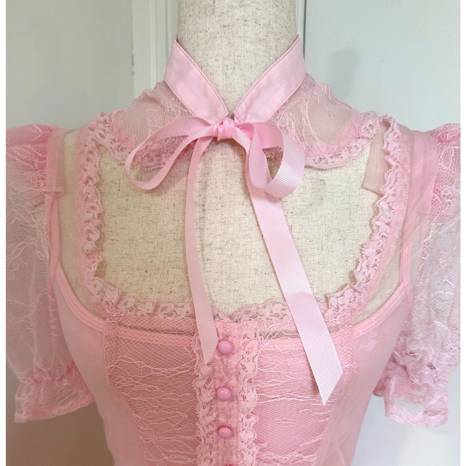 Dolls Kill Beguiling Princess Pink Organza & Lace Whimsigoth Dollcore Dress