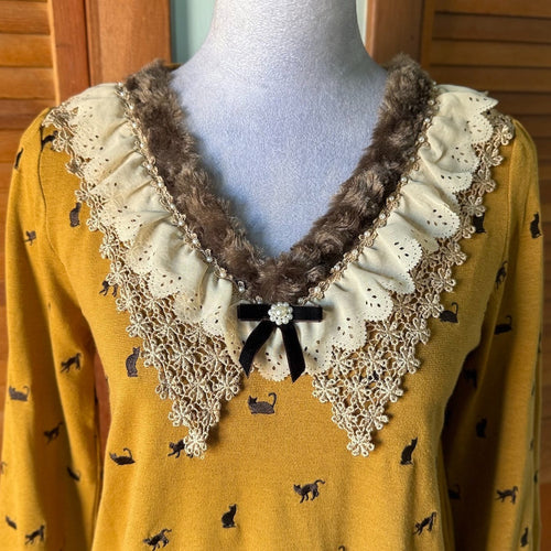 Axes Femme J-fashion Gyaru Himekaji Harajuku Kawaii Yellow Kitty Cat Top M