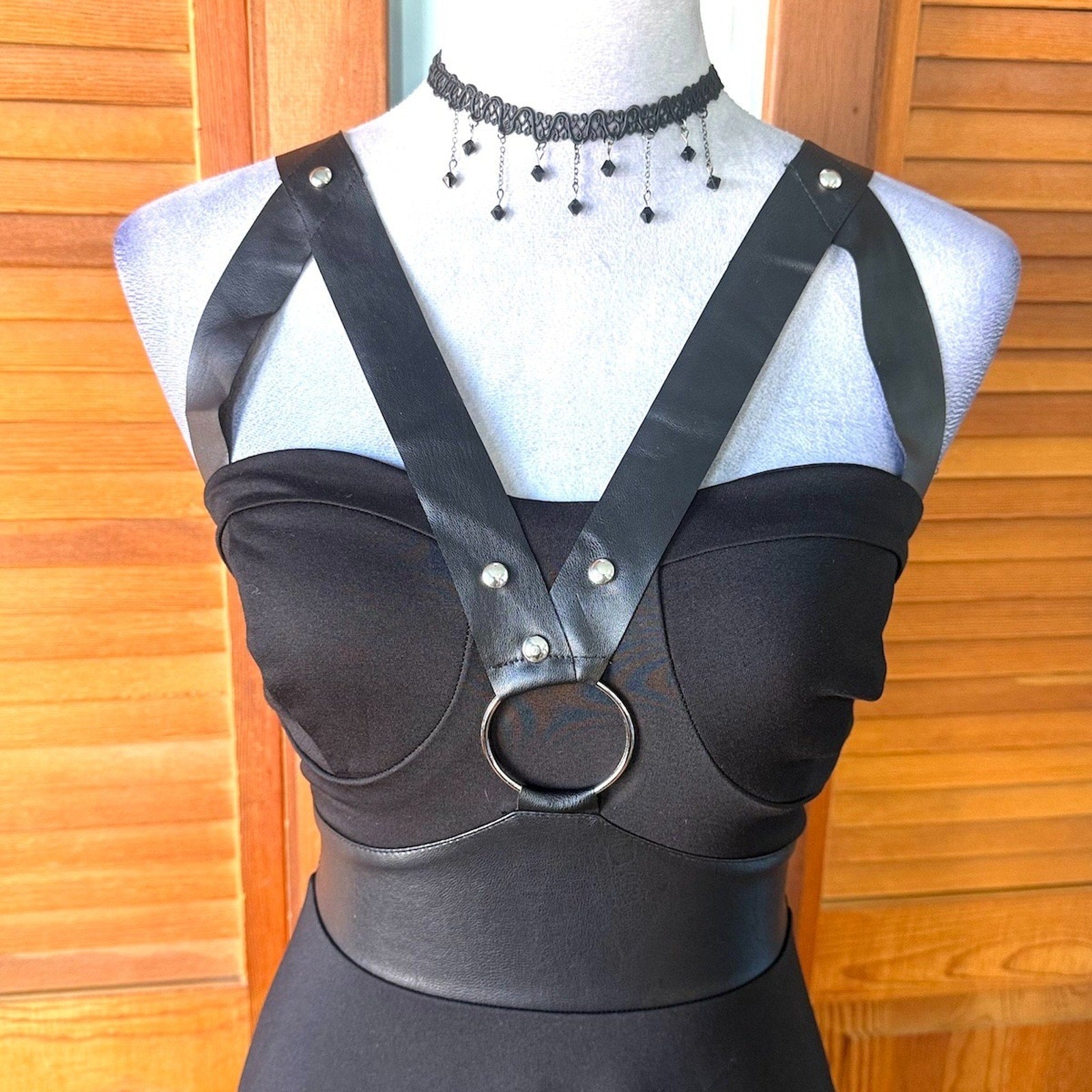 Jawbreaker Goth Punk Alt Emo Pin Up Faux Leather Strap Mini Dress XS