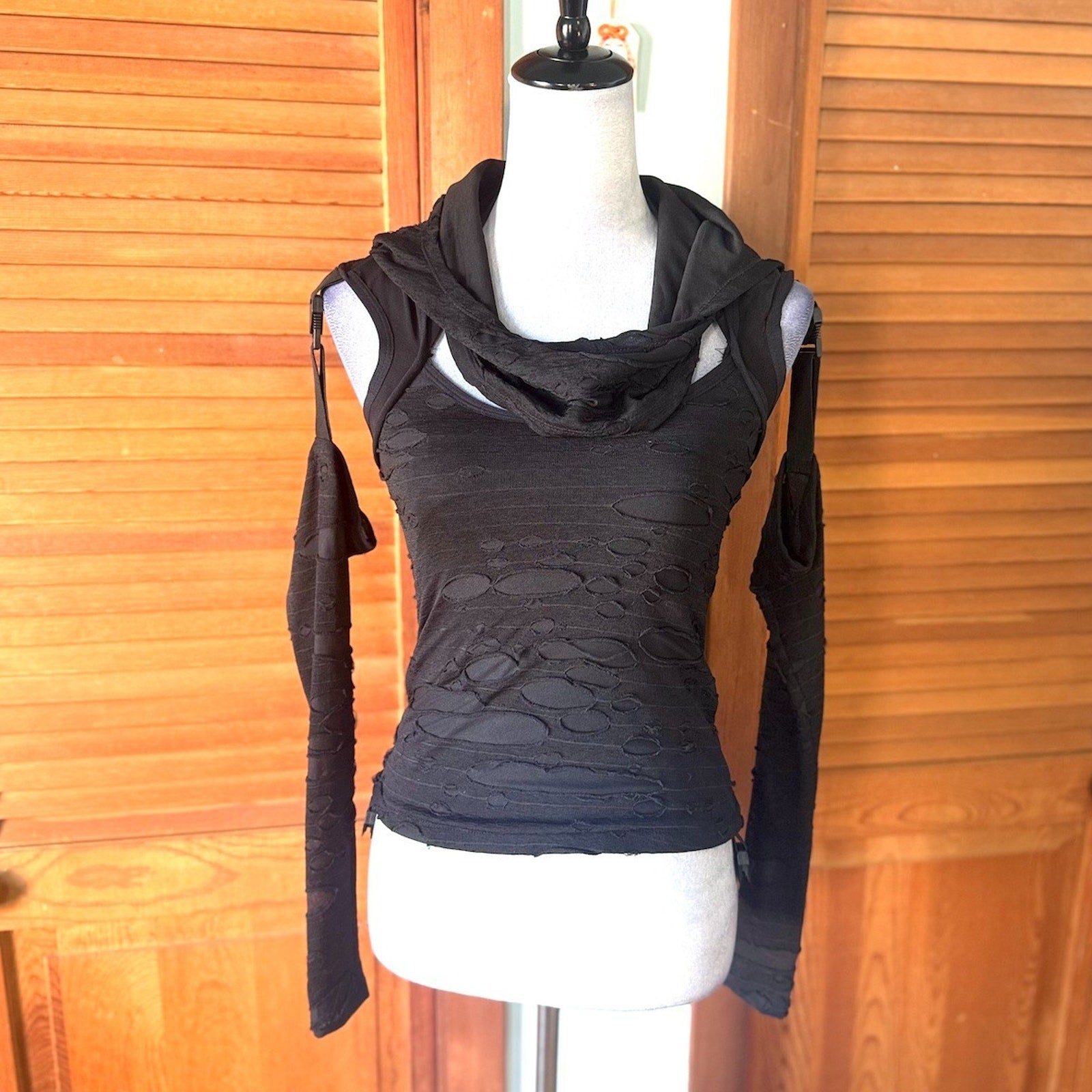 Vintage Lip Service Goth Punk Steampunk Cyber Sniper Black Hooded Top XS