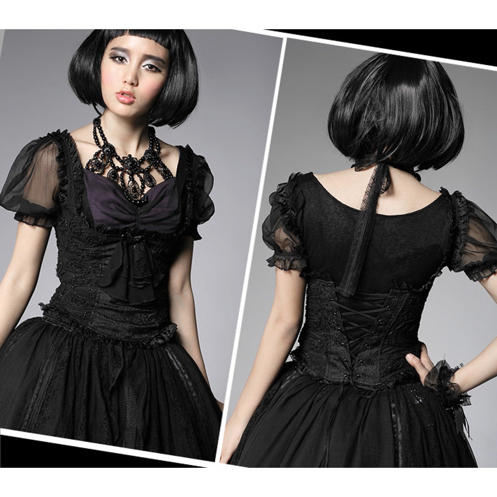 Gothic Lolita Victorian Aristocrat Black Beaded Underbust Bodice Top XXL