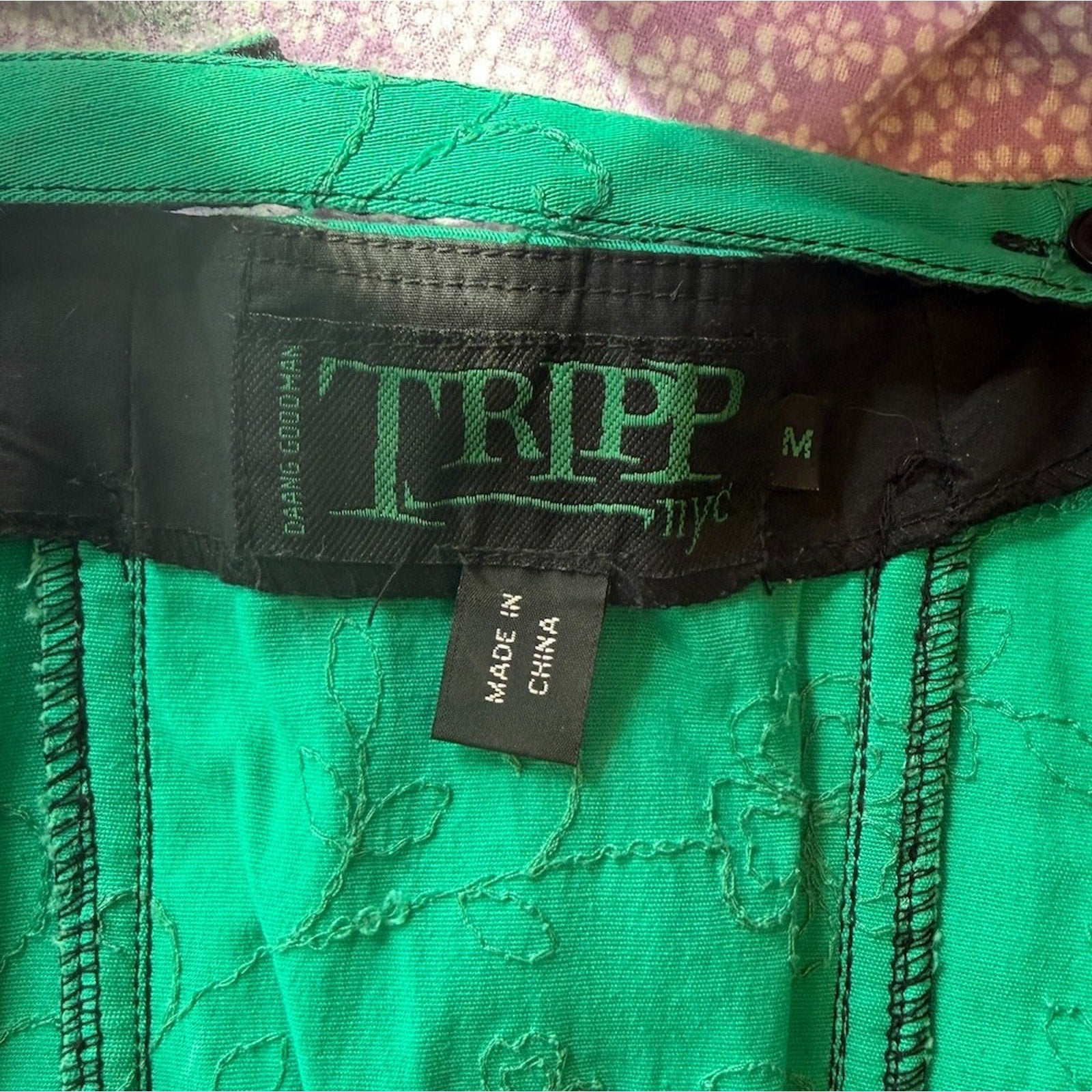 Vintage Tripp NYC Black Velvet Green Jacquard Lace Up Front & Back Corset Top M