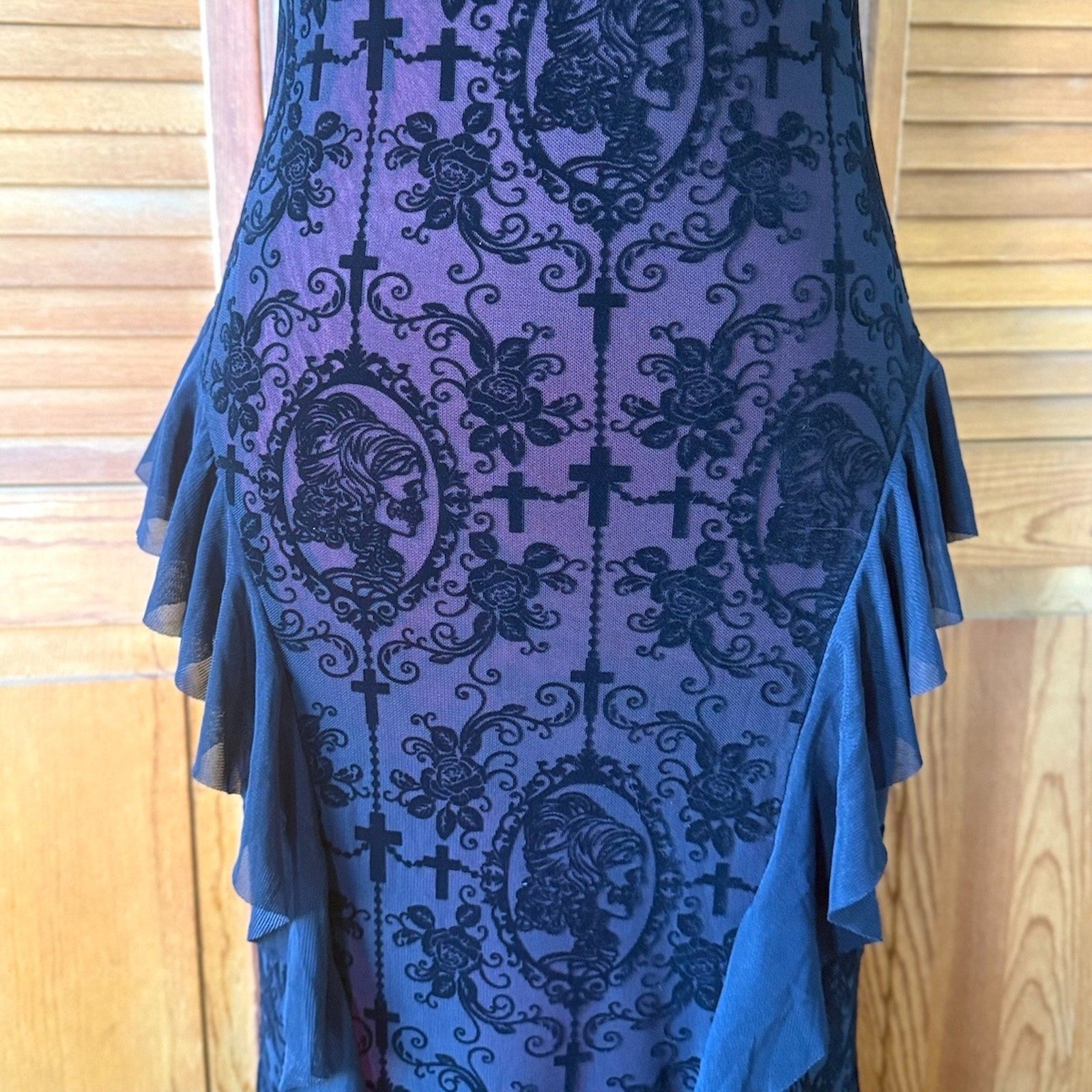 Gothic Victorian Vampire Everlasting Melancholy Cross Beads & Ruffles Dress