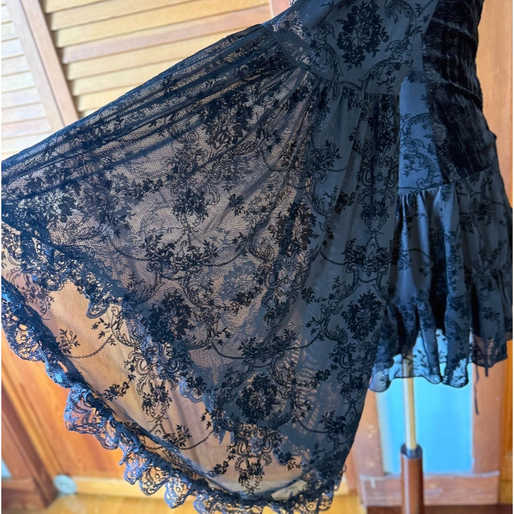 Dark In Love Gothic Victorian Dark Fairycore Black Rose Fairy Lace Mini Dress S