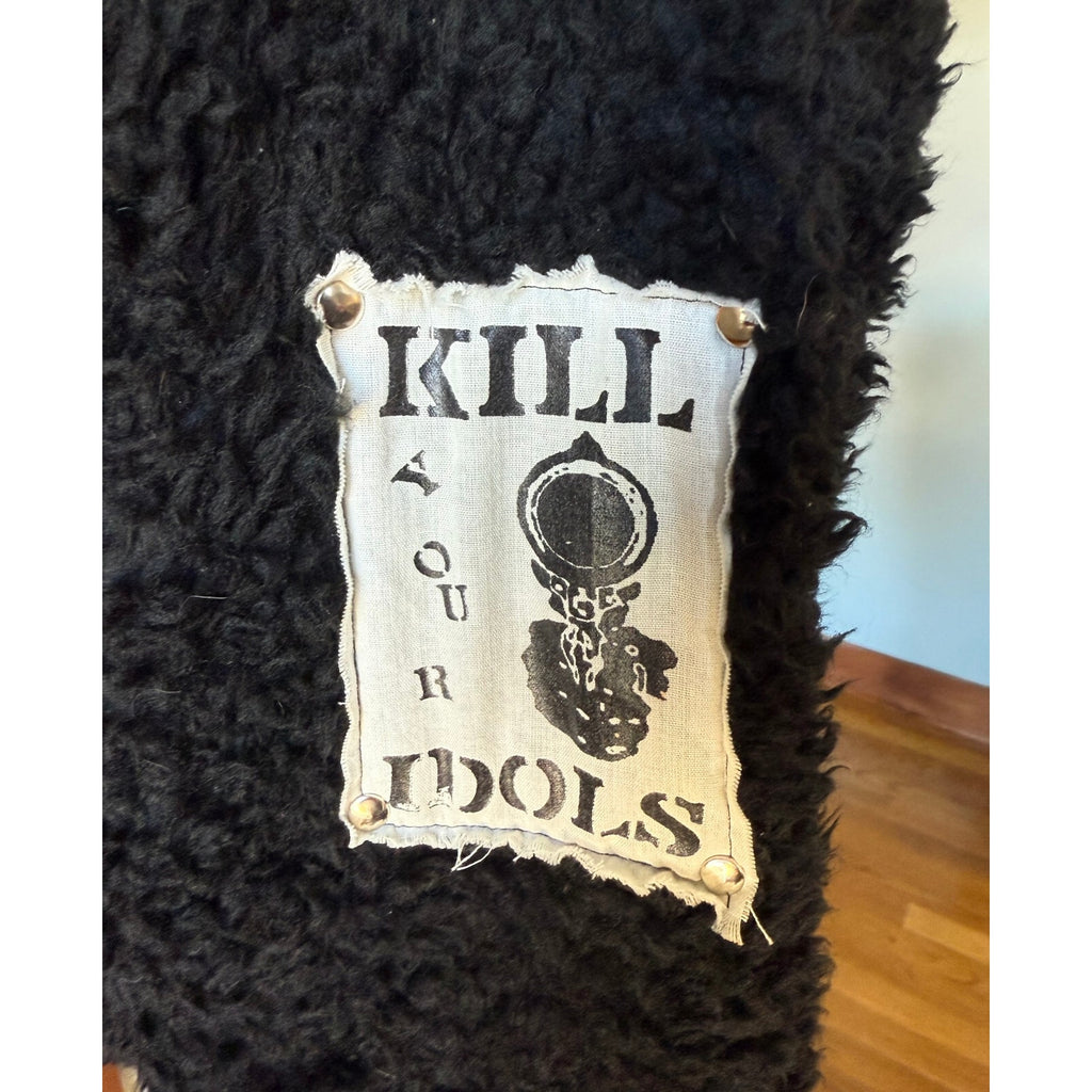 Vintage Lip Service Punk Goth Y2K Black Faux Fur Bondage Bomber Jacket L