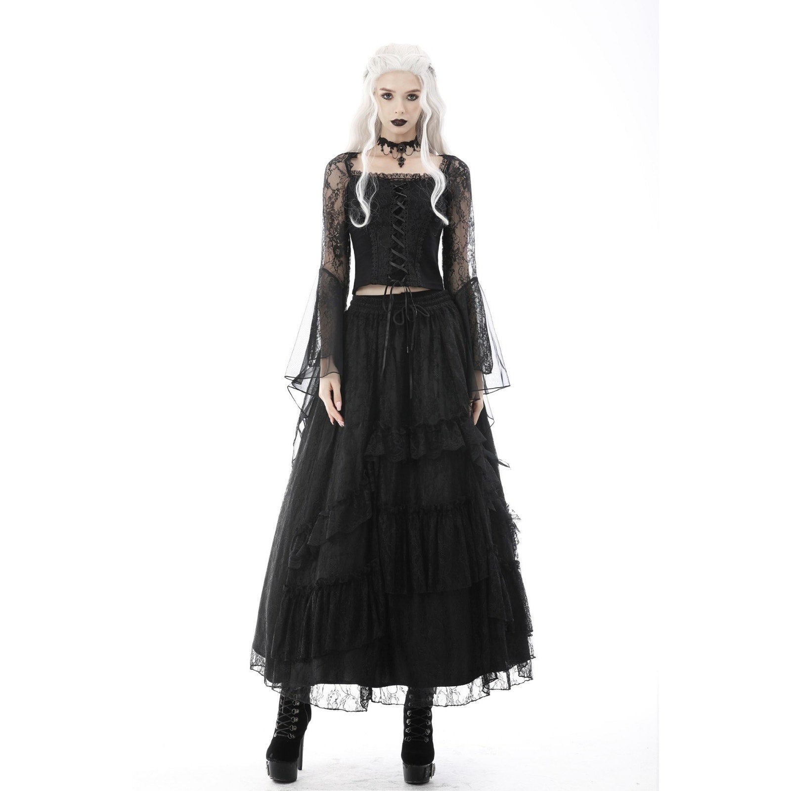 Dark in Love Gothic Victorian Vampire Vkei Black Lace & Ruffle Skirt XS-XL