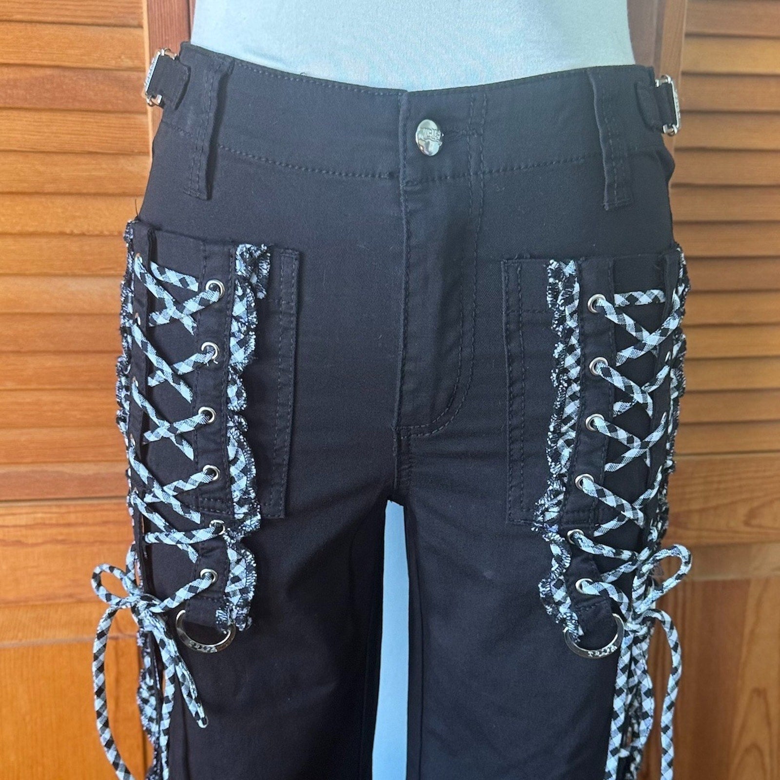 Tripp NYC Gothic Lolita EGL Punk Vkei Black White Lace Up Ruffle Pants