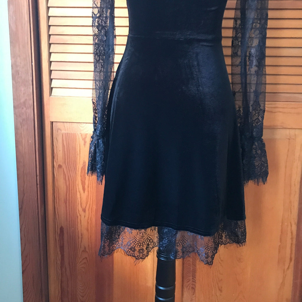 Gothic Victorian Dark Side of the Moon Black Velvet & Lace Dress