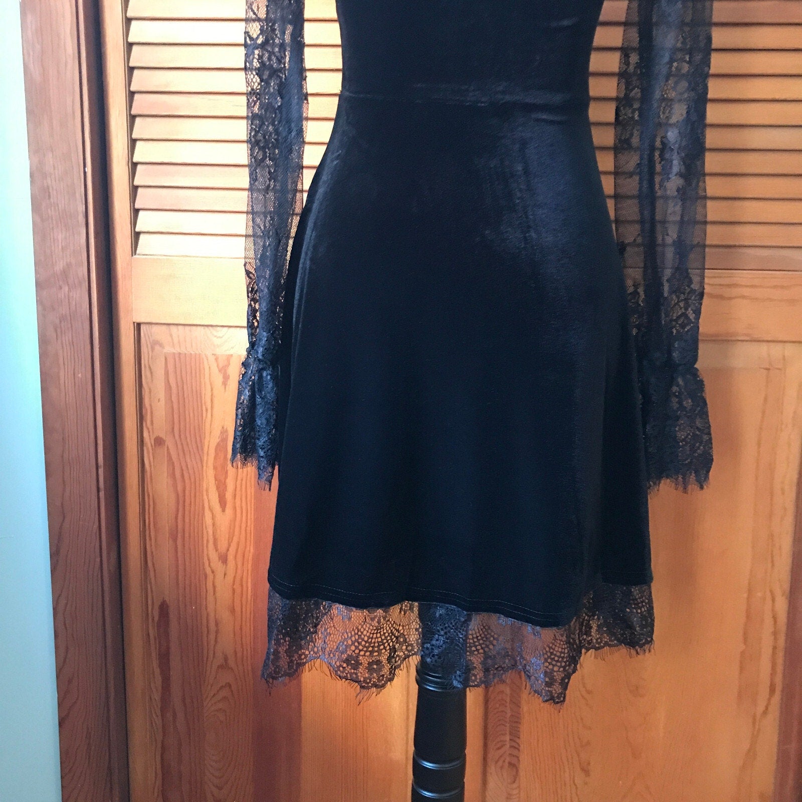 Gothic Victorian Dark Side of the Moon Black Velvet & Lace Dress