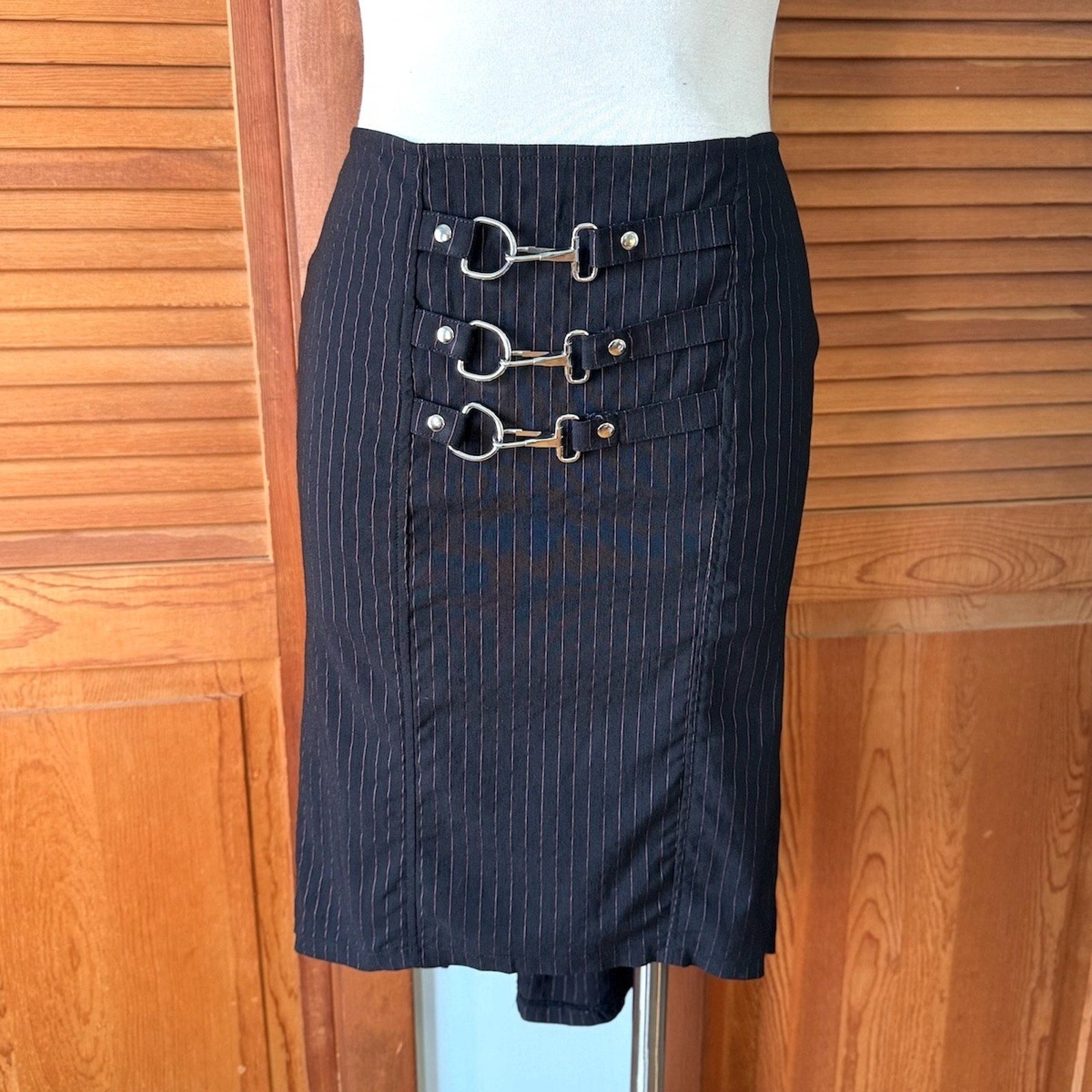 Vintage Lip Service Gangsta Pranksta Goth Punk Y2K Fishtail Striped Knee Skirt M