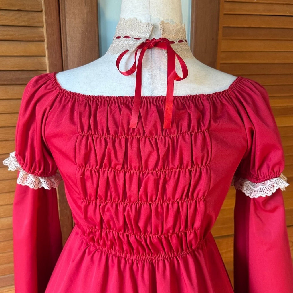 Bodyline ELG Lolita Kawaii Dollcore Red Beige Transformer Lace-Up Dress M