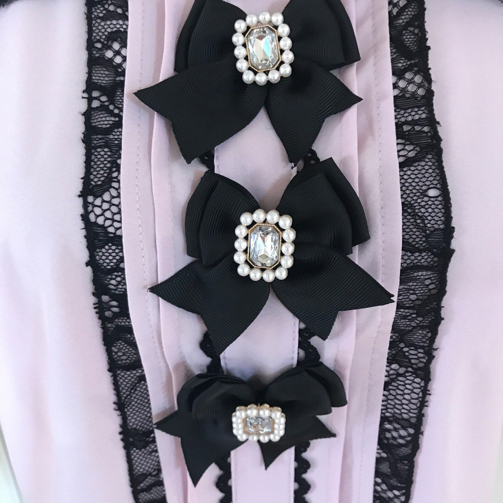 Lolita Victorian J-fashion Jirai Kei Pink Black Bows Open Shoulder Blouse Top L
