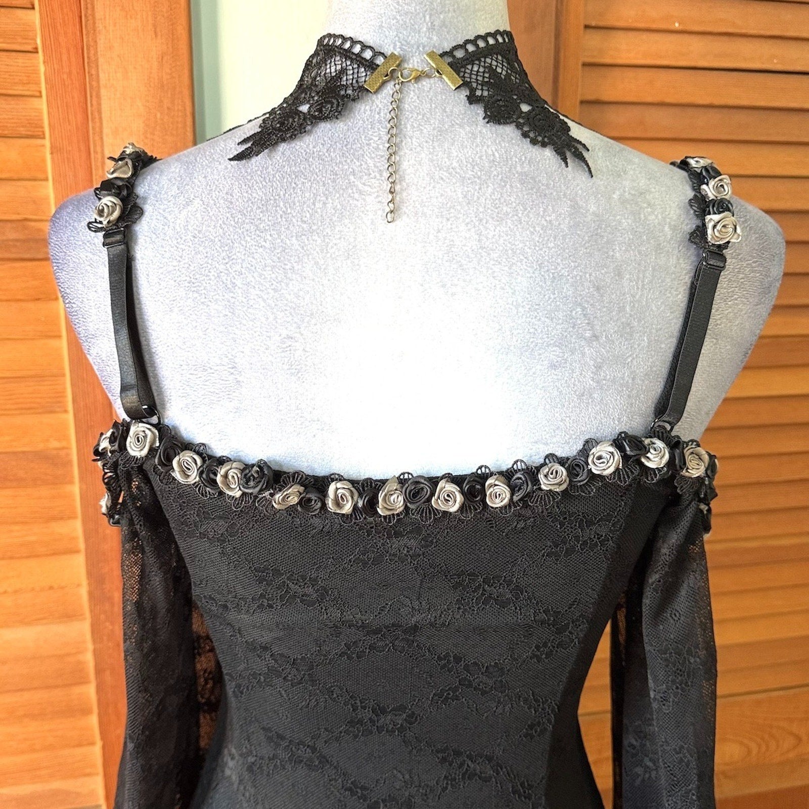 Dolls Kill Black & Gray Rose Trim Dark Fairycore Black Lace Mini Dress