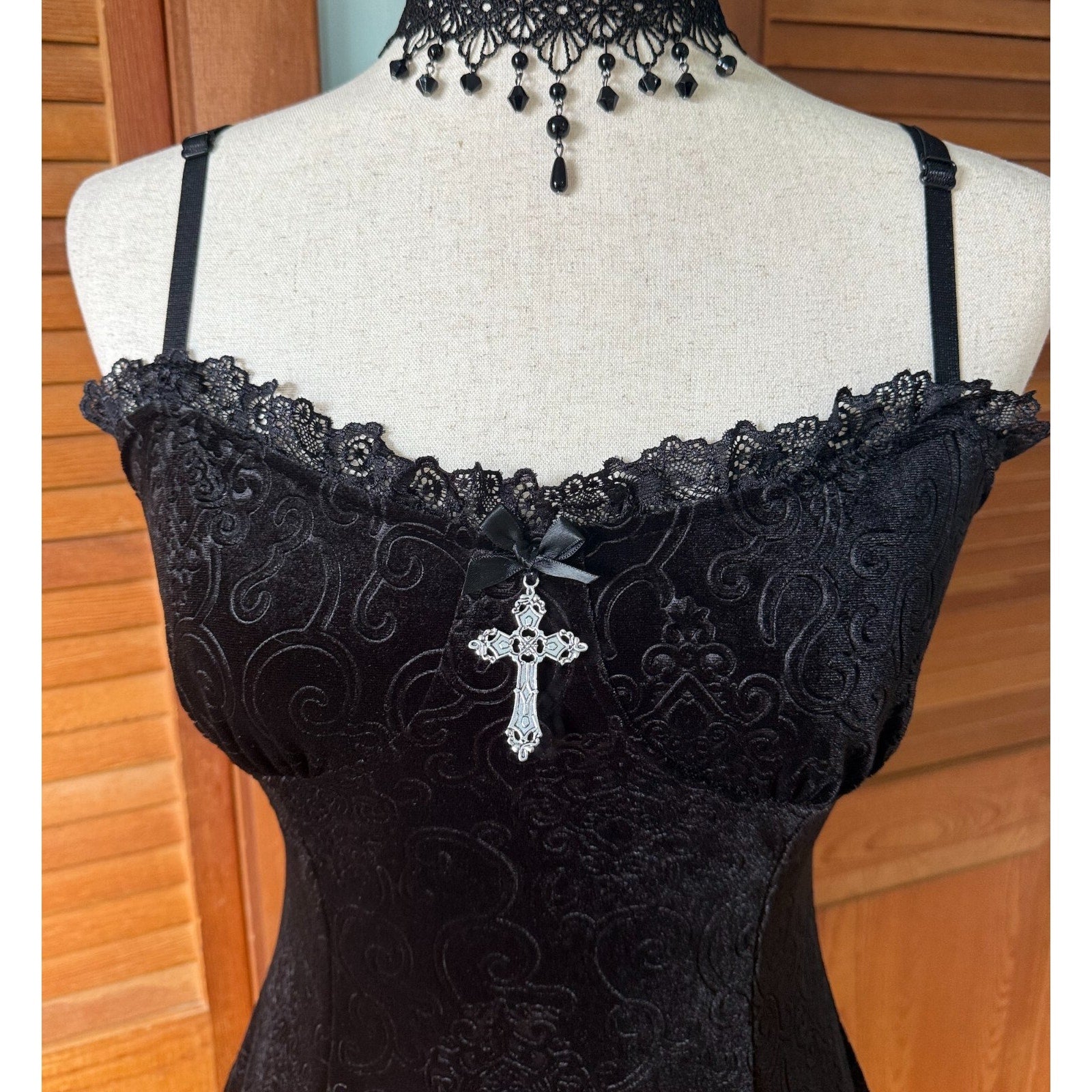 Gothic Lolita Victorian My Summer Woes Black Soft Jacquard Velvet Mini Dress S