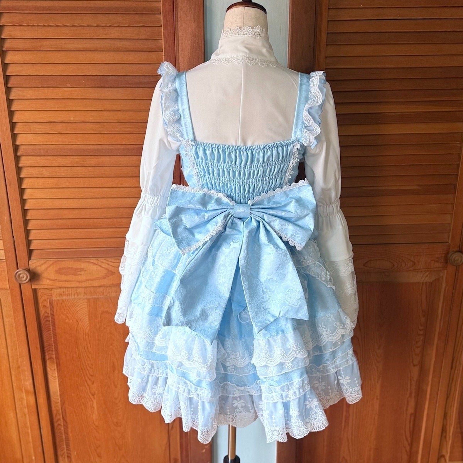 Sweet Lolita Alice in Wonderland Blue White JSK Shirt Petticoat Outfit Dress