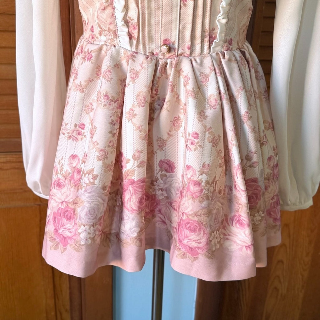 Liz Lisa J-Fashion Kawaii Gyaru Dollcore Pink Rose White Bow Tunic Dress XS