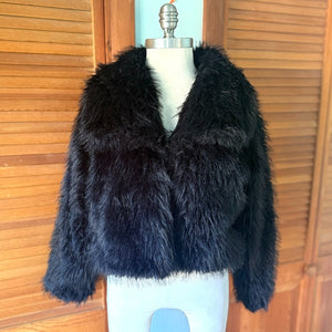 Gothic Victorian Punk Glam Rave Emo Alternative Black Faux Fur Jacket XS-L