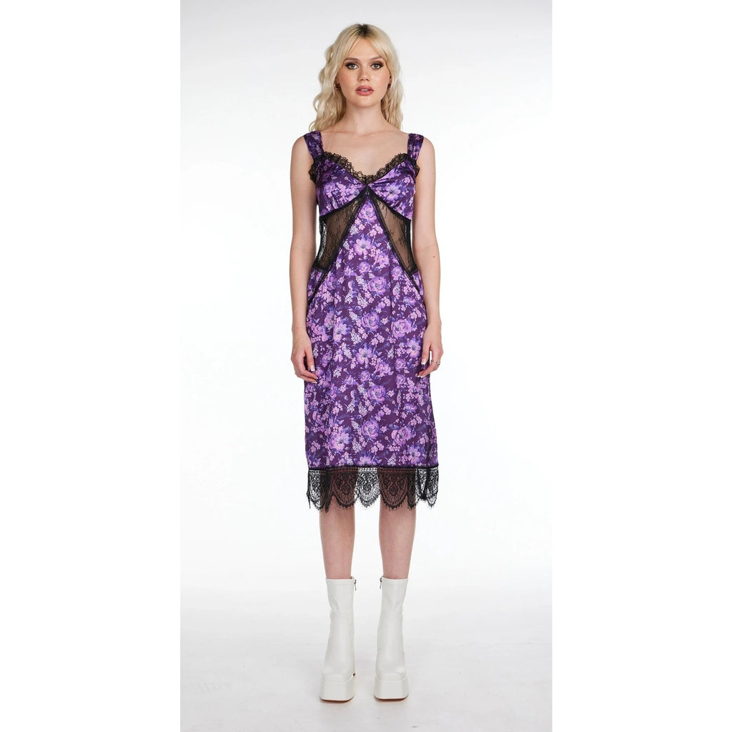 Pretty Damage Purple Haze Fairycore Wimsigoth Wild Flowers Black Lace Dress