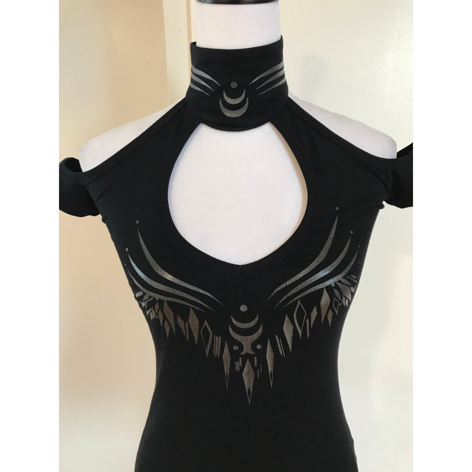 Vintage Lip Service Millennium Moon Goth Punk Cyber Tribal Halter Top Black L