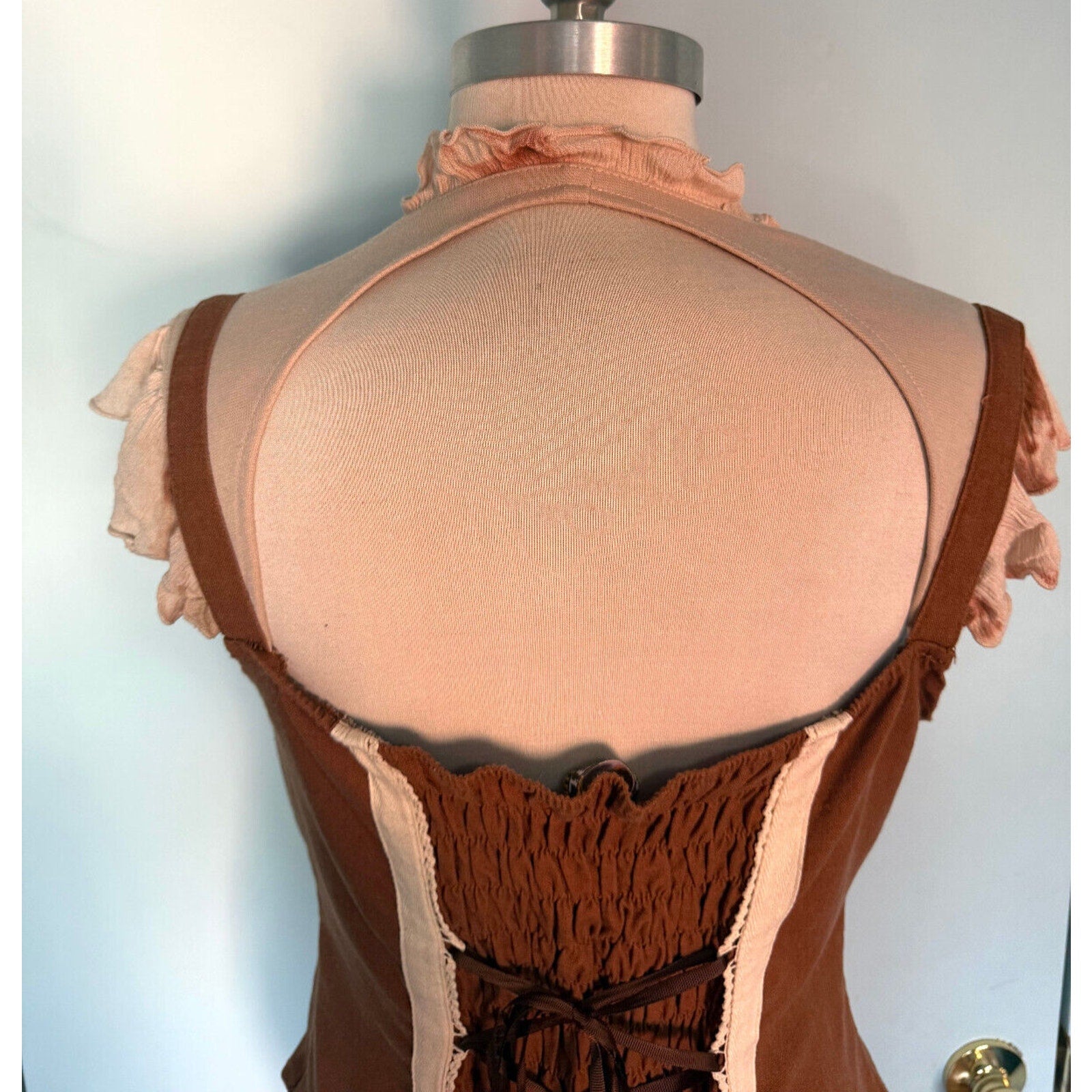 RQ-BL Steampunk Victorian J-fashion Vkei Brown & Ivory Flutter Sleeve Top XL