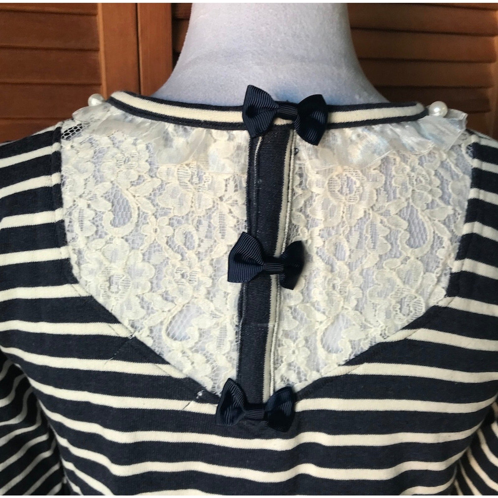 Liz Lisa J-fashion Kawaii Blue White Stripe Lace & Bows Sailor Top S-M