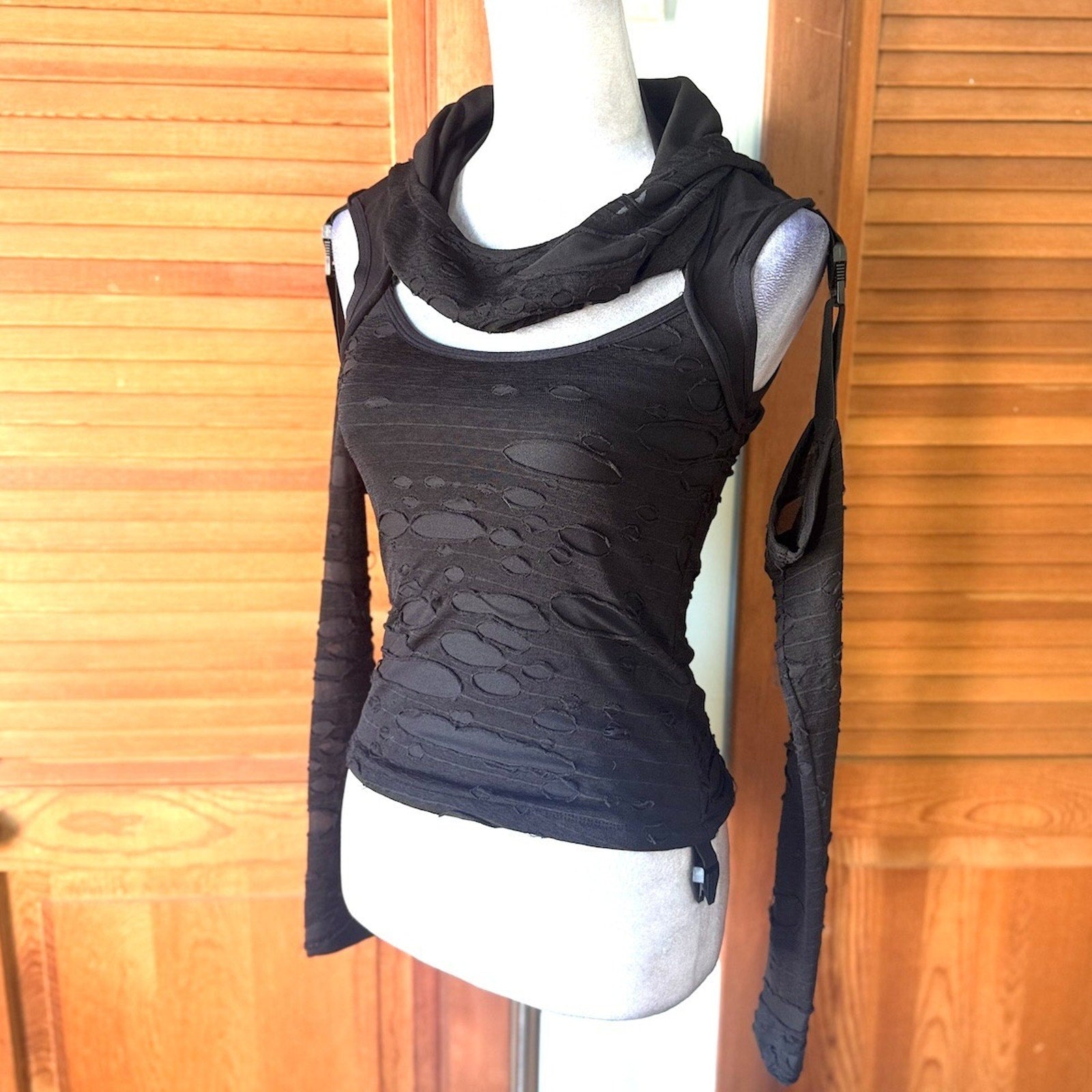 Vintage Lip Service Goth Punk Steampunk Cyber Sniper Black Hooded Top XS