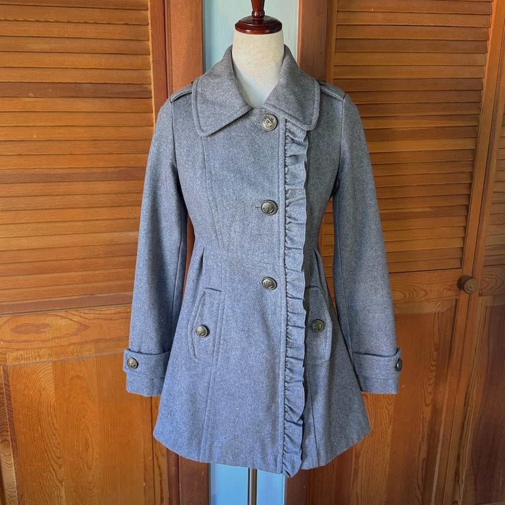 Tulle J-fashion Dollcore Gyaru Himekaji Gray Wool Blend Pea Coat Jacket XS-S