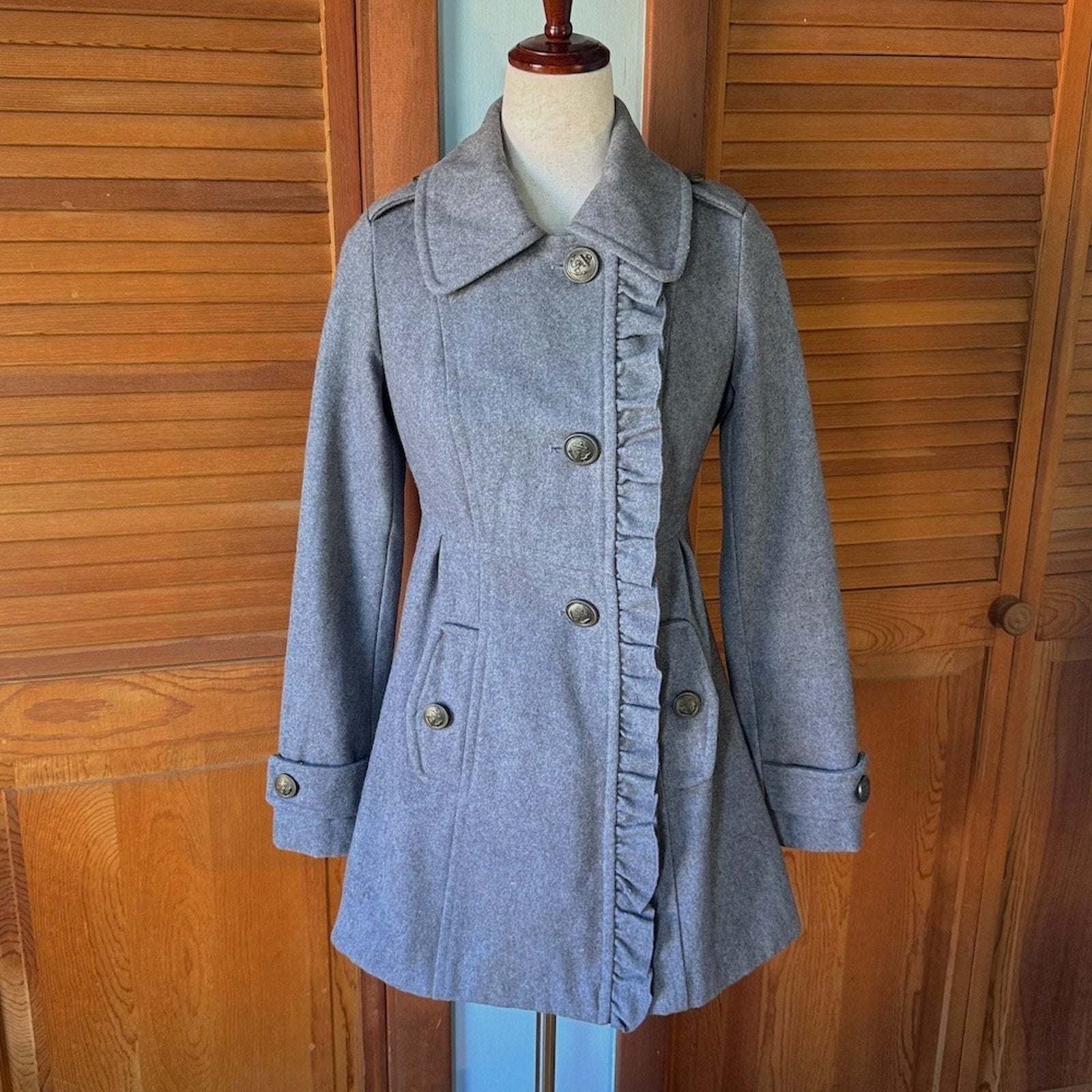 Tulle J-fashion Dollcore Gyaru Himekaji Gray Wool Blend Pea Coat Jacket XS-S