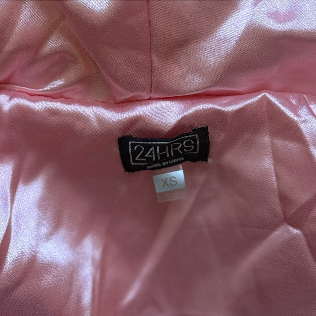 Vintage Lip Service 24 Hours Cyber Goth Punk Y2K Pink White Faux Fur Jacket XS