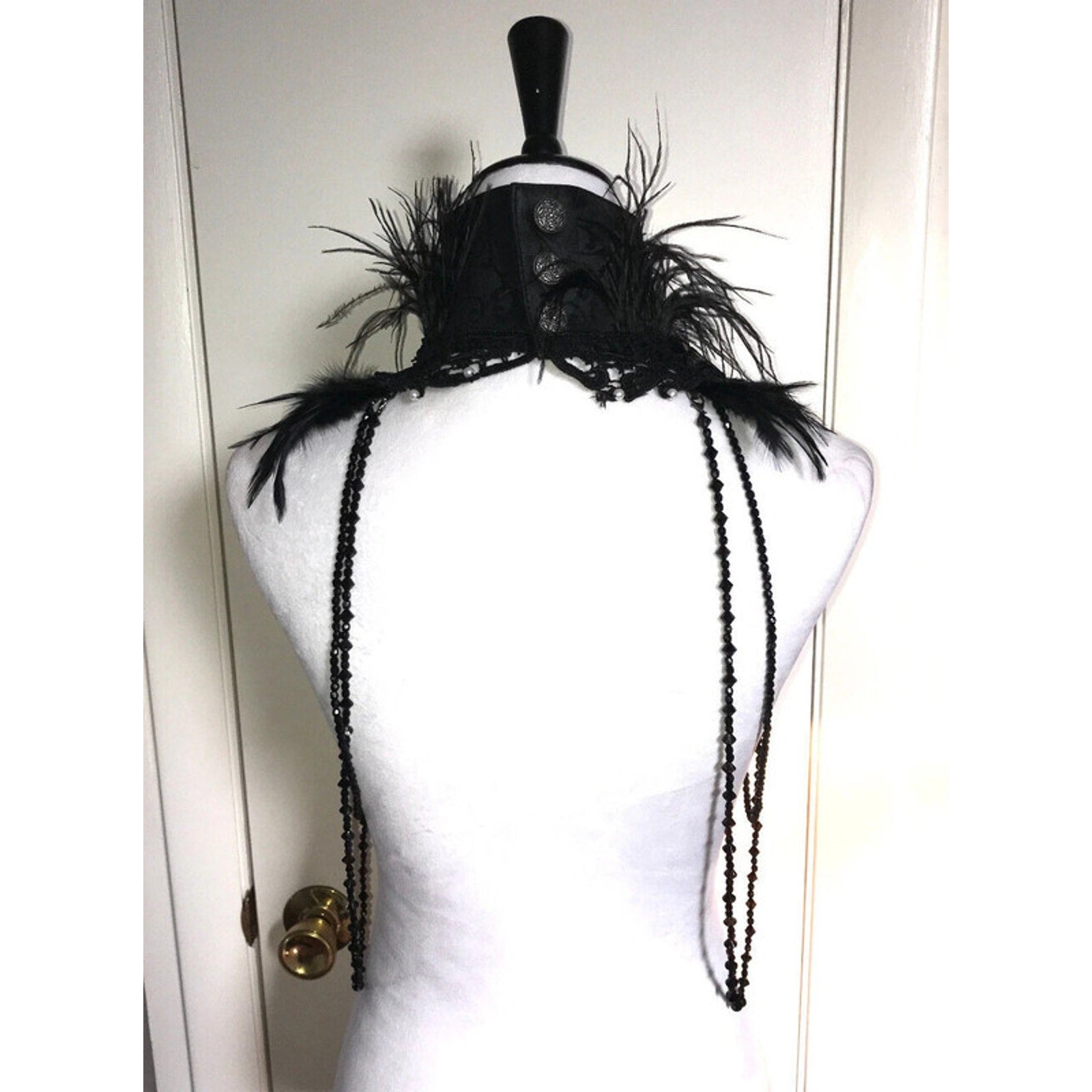 RQ-BL Gothic Lolita Victorian Visual Kei EGL Sculpted Lace Feather Collar Top OS