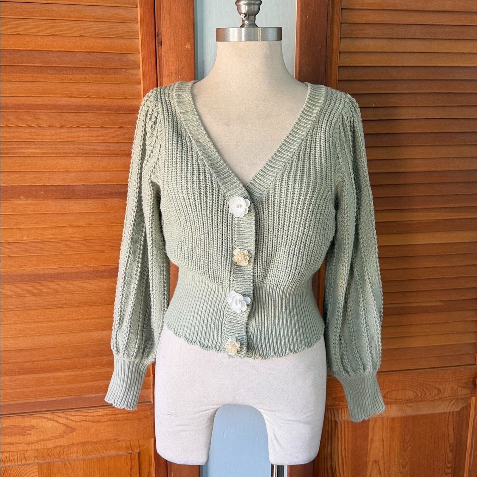 Liz Lisa J-Fashion Jirai Kei Himekaji Fairycore Green Flower Button Sweater Top