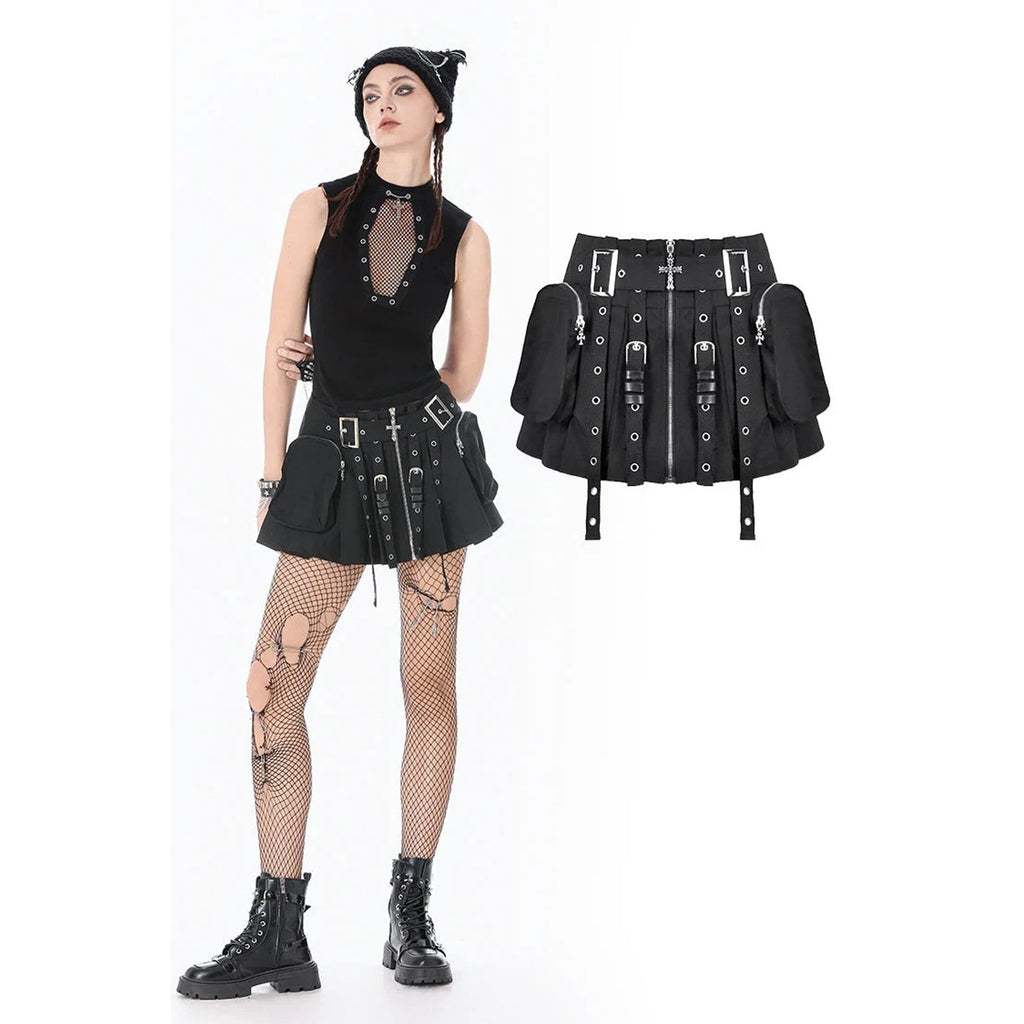 Dark in Love Goth Punk Emo Vkei Cyber Cargo Pockets Tactical Mini Skirt