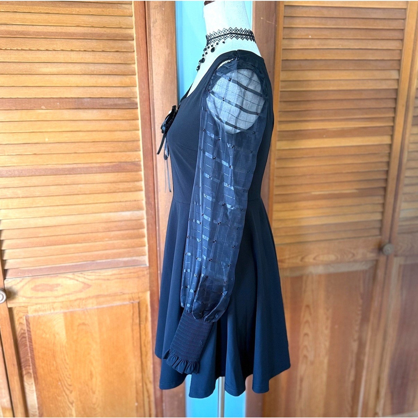 Punk Rave Gothic Lolita Dark Fairycore Black Transparent Sleeve Skater Dress M