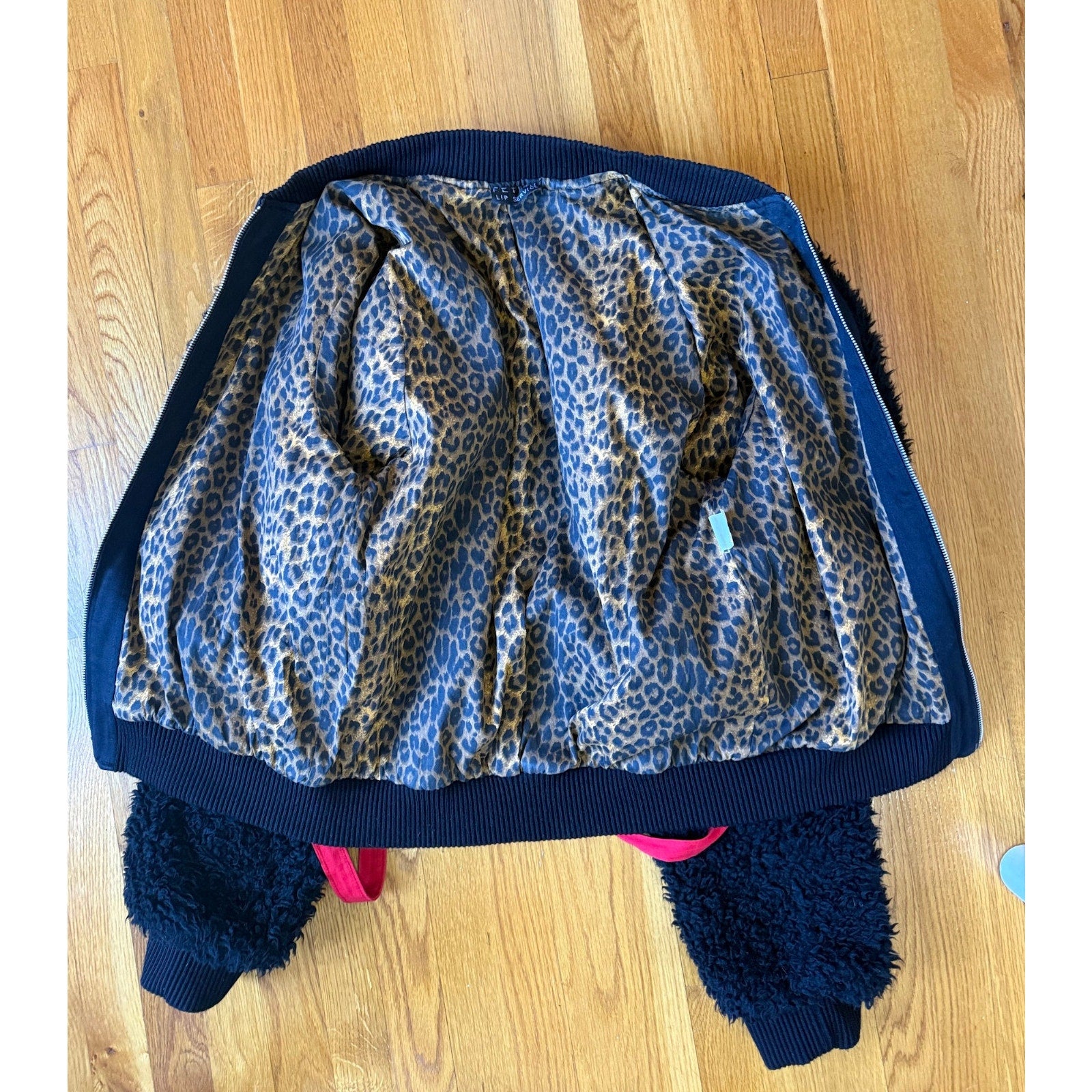 Vintage Lip Service Punk Goth Y2K Black Faux Fur Bondage Bomber Jacket L