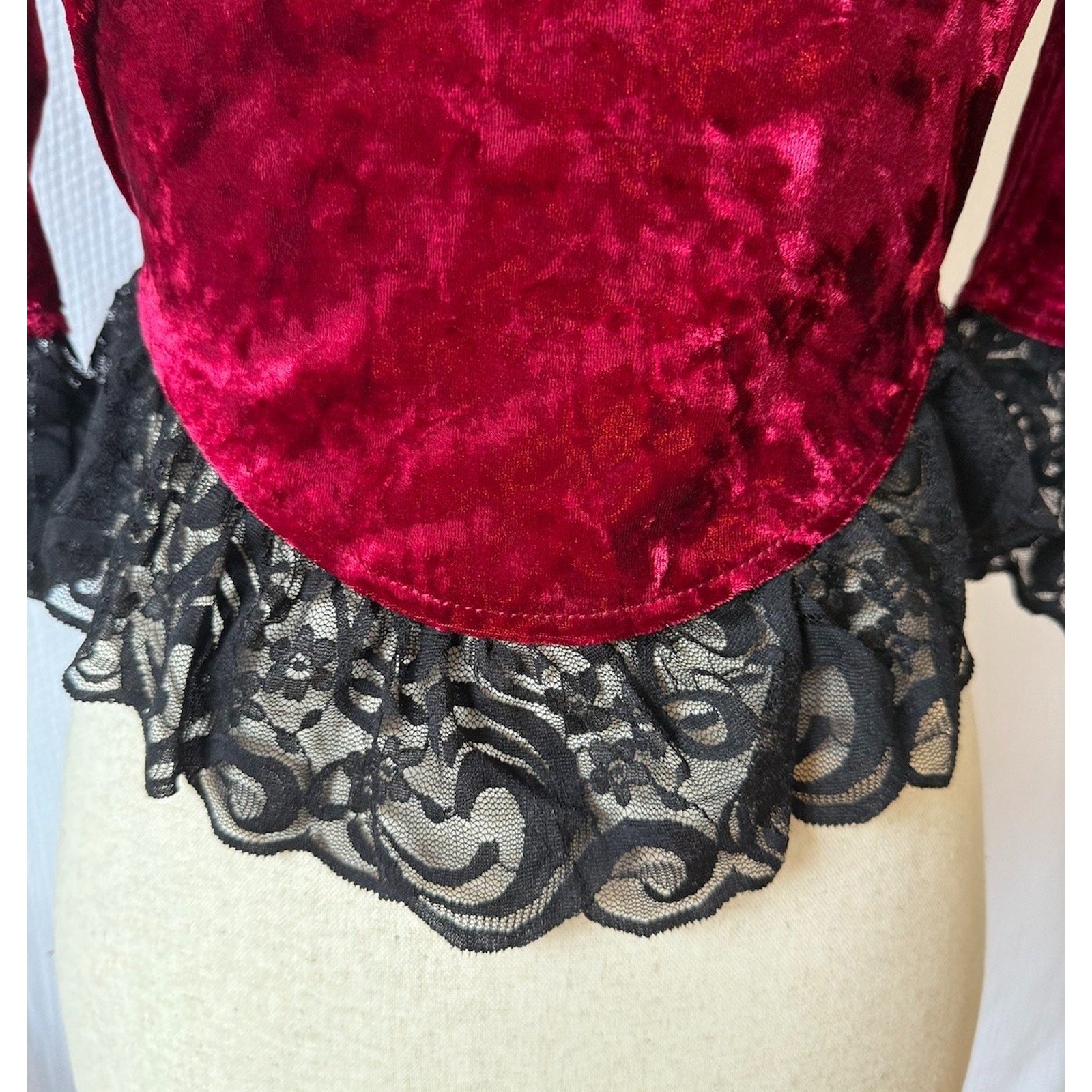 Dolls Kill Widow Vampire Gothic Victorian Blood Red Velvet & Black Lace Top