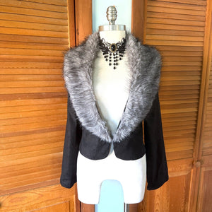 Goth Punk Vampire Werewolf Unleashed Black Gray Faux Fur Collar Fall Jacket