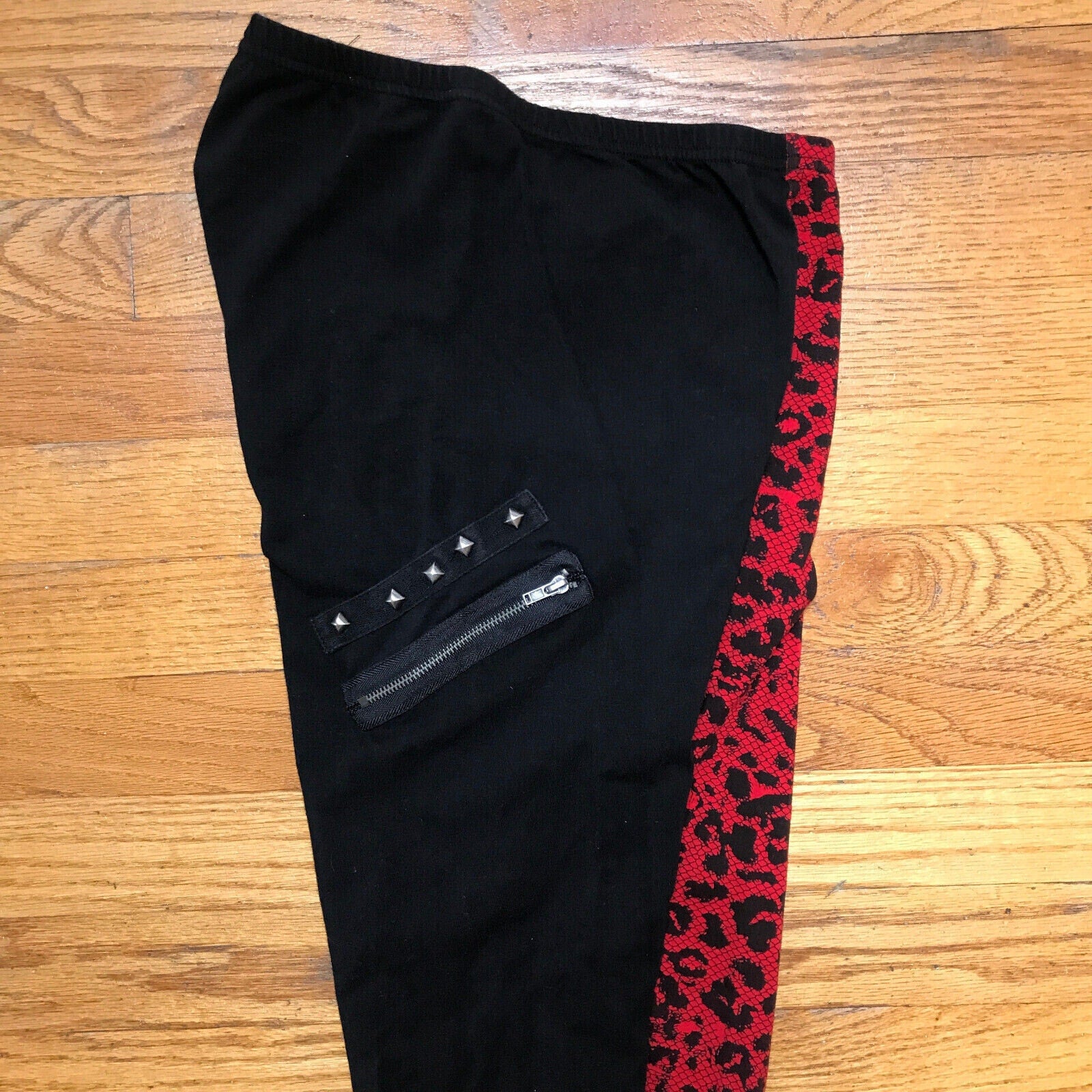 Vintage Lip Service Y2K Punk Goth Black Red Leopard D-Ring Leggings S