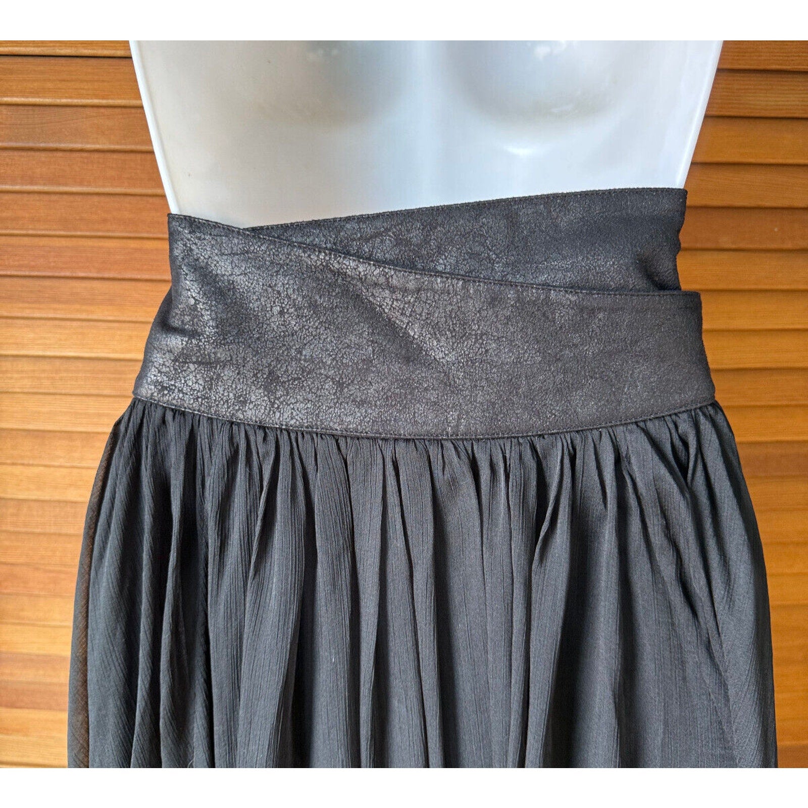 Punk Rave Gothic Victorian Steampunk Black Chiffon Faux Leather Skirt S-M