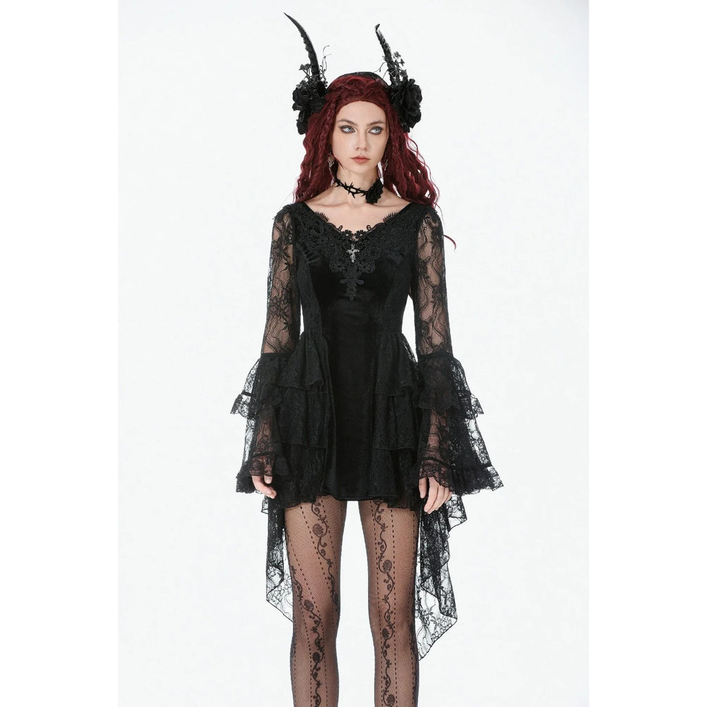 Dark In Love Gothic Victorian Dark Temptations Velvet Lace Bell Sleeve Dress
