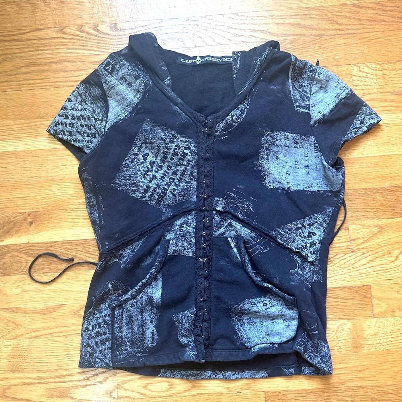 Rare Vintage Lip Service Goth Punk Emo Y2K RIP Corset Back Cotton Hoodie XL