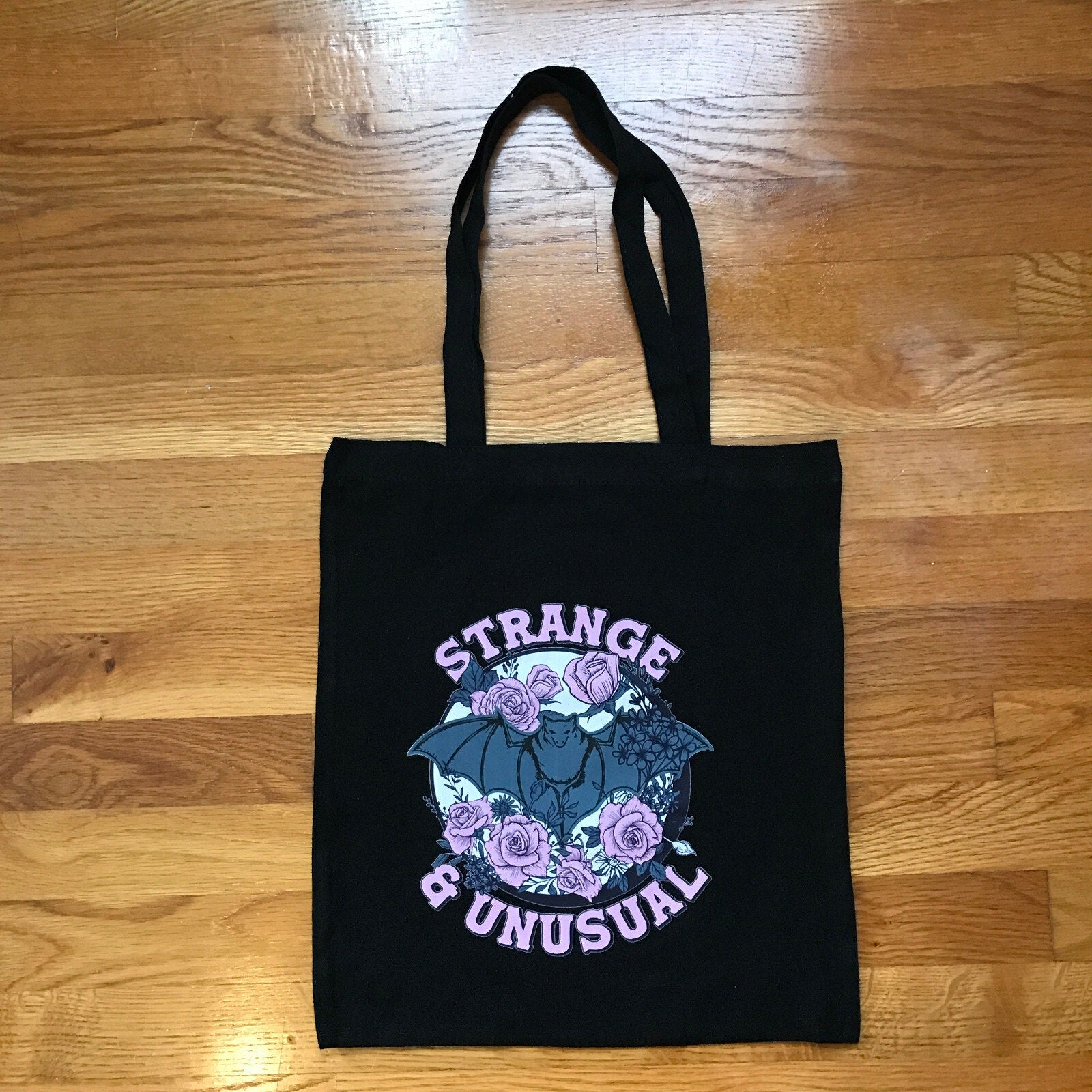 Gothic Lolita EGL Punk Pink & Black Strange & Unusual Bat & Roses Tote Bag