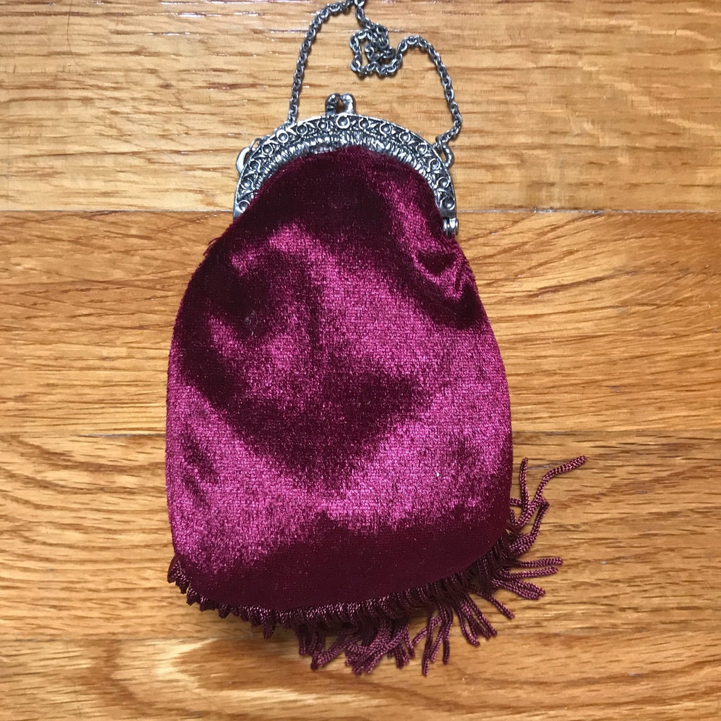Gothic Victorian Vampire Burgundy Velvet White Lace Roses Lilies Tiny Coin Bag