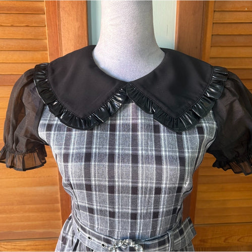 Ank Rouge J-fashion EGL Gyaru Harajuku Dollcore Gray Plaid Black Collar Dress M