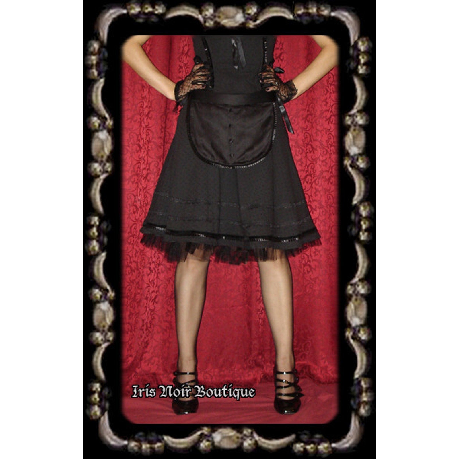 Lip Service Vintage Devil Dolls Goth Victorian Retro Maid Black Apron Skirt