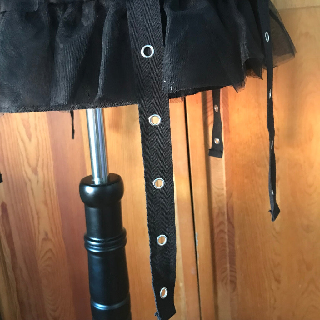 Goth Punk Visual Kei Black Buckle & Strap Ruffle Mini Skirt S